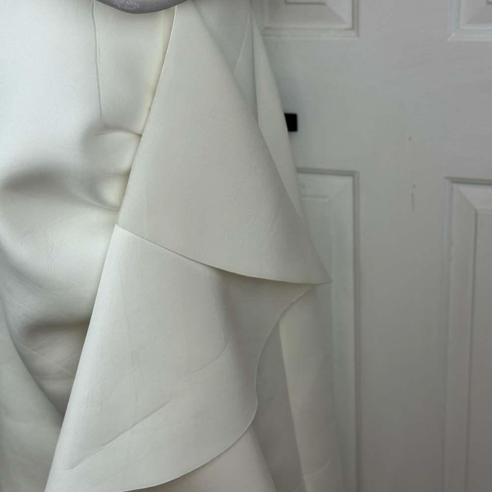 Terramina Cream Asymmetrical Sheath Dress V-Neck Flutter - Picture 5 of 16